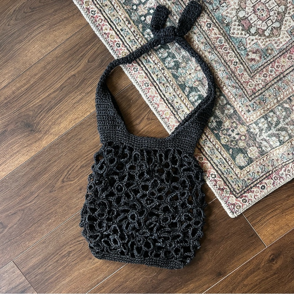 Urban Outfitters UO Monaco Raffia Hobo Bag in black